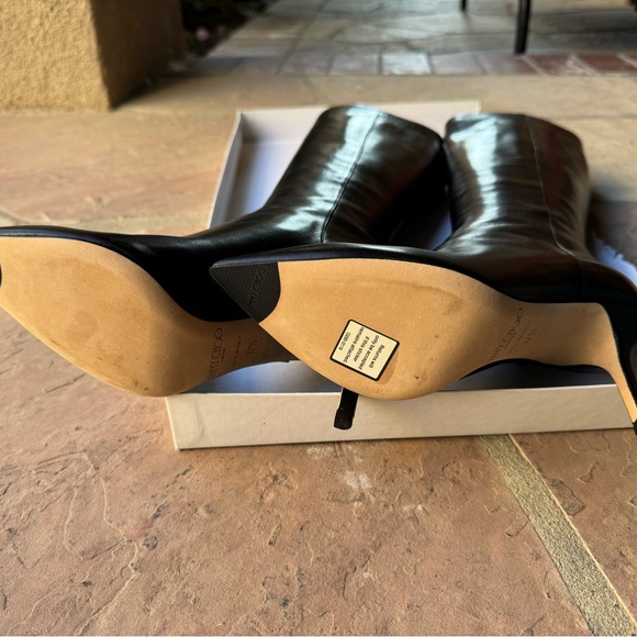 Jimmy Choo Black Leather Pointy-Toe Knee-High Boots - Picture 9 of 12